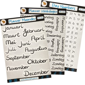 Planner bundel Maanden, Weekdagen en nummers Hoofdletters