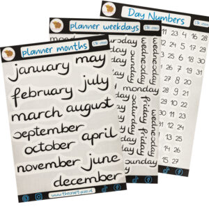 Planner bundel maanden, weekdagen en nummers in Engels