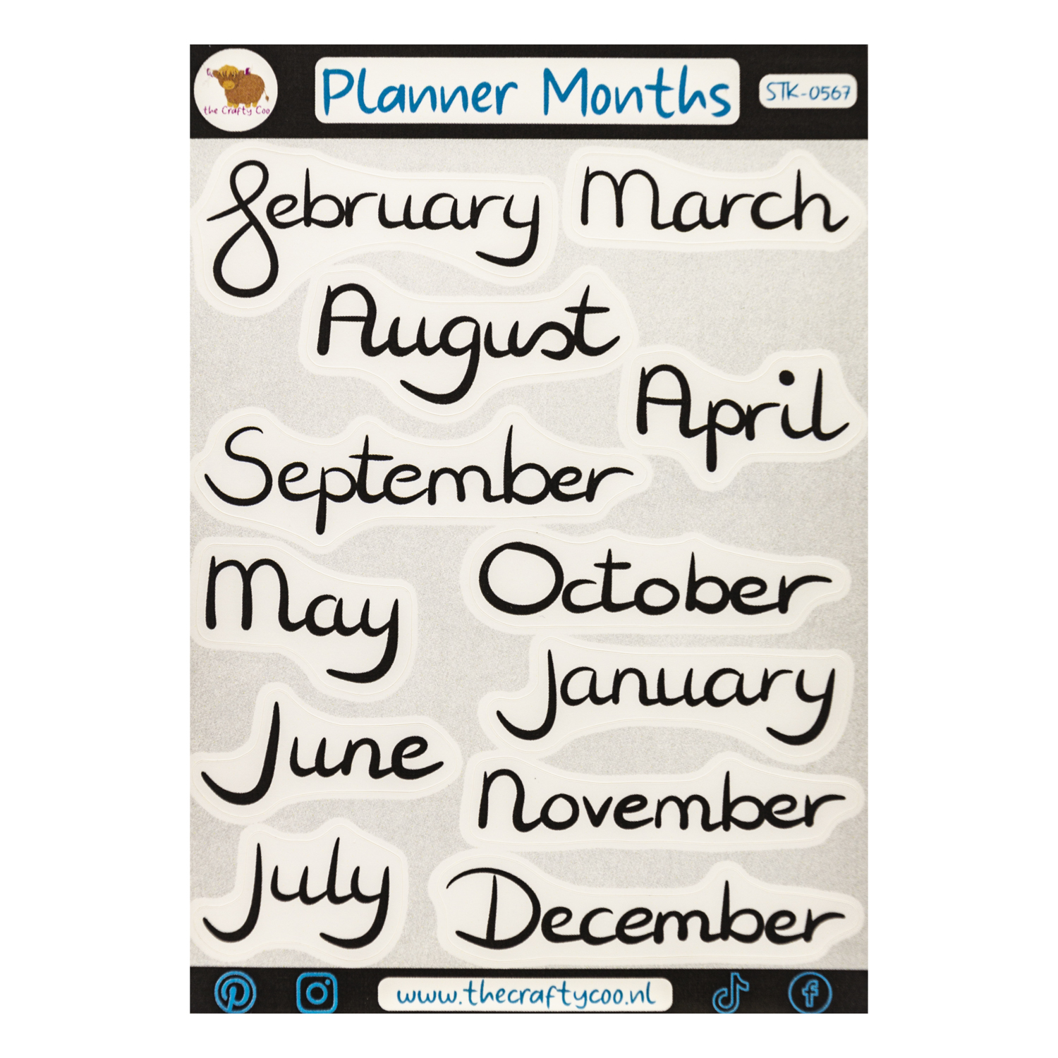 Planner bundel Maanden, Weekdagen en nummers in Engels Hoofdletters