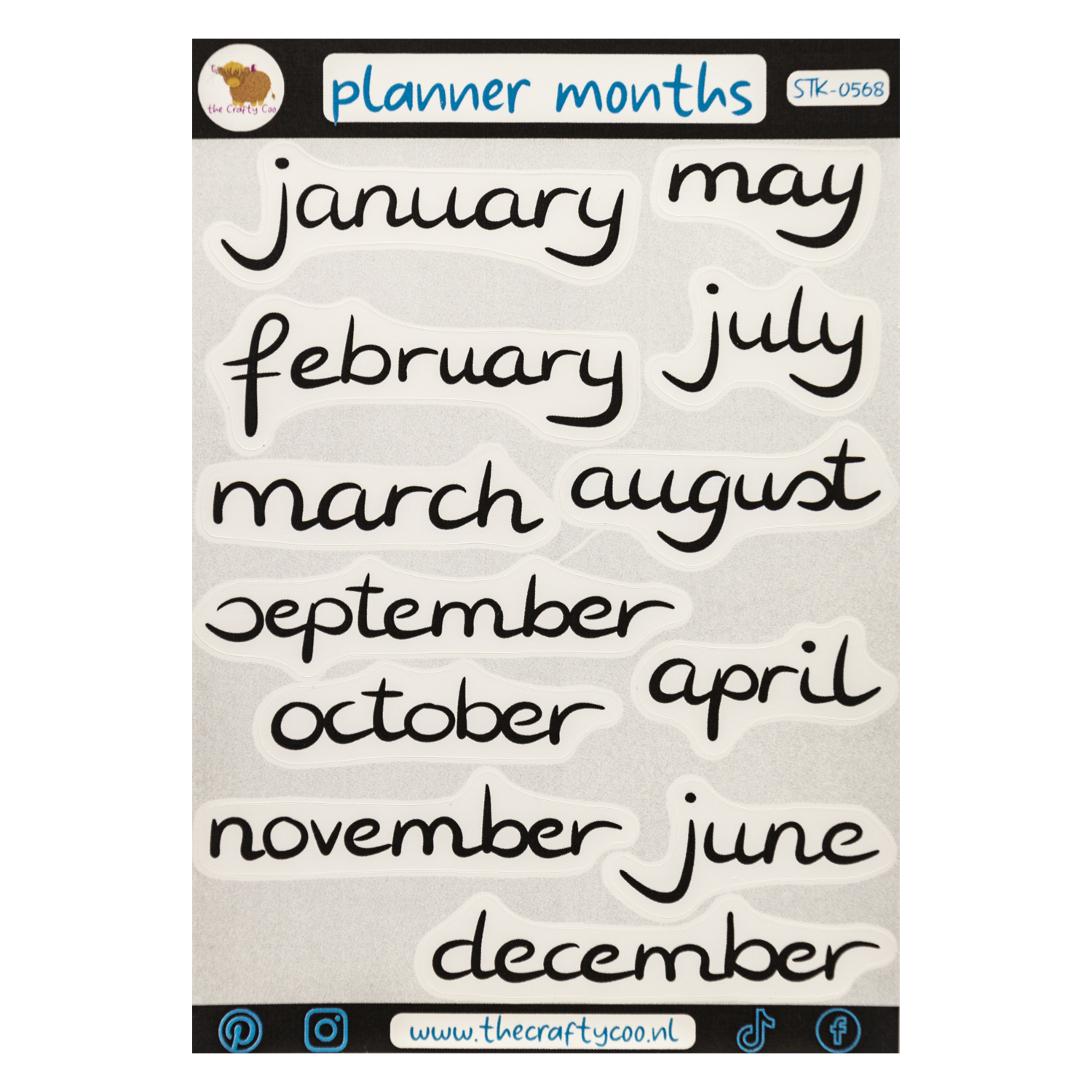 Planner bundel maanden, weekdagen en nummers in Engels