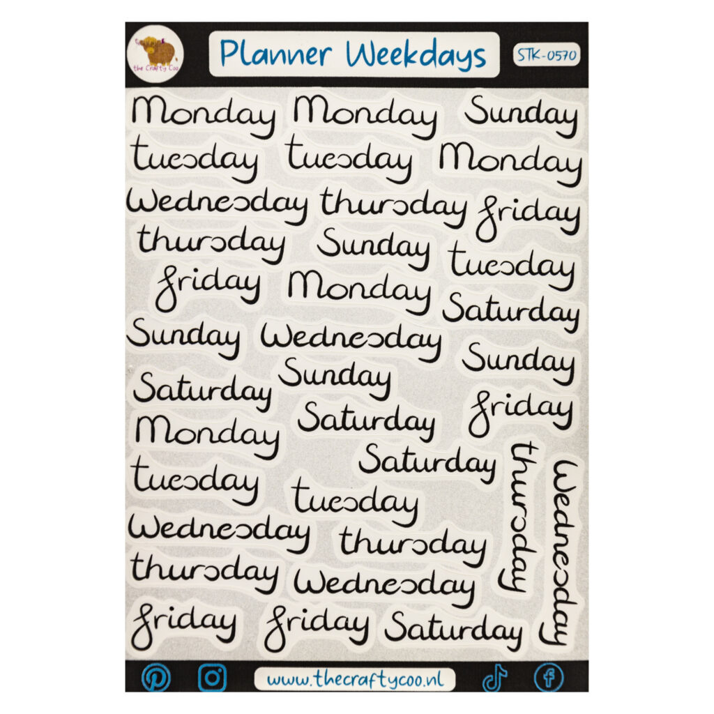 Planner bundel Maanden, Weekdagen en nummers